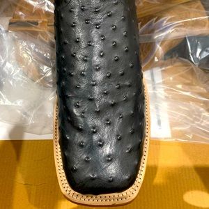 Old West Black/Tan Men’s Leather Ostrich Print Cowboy Boots